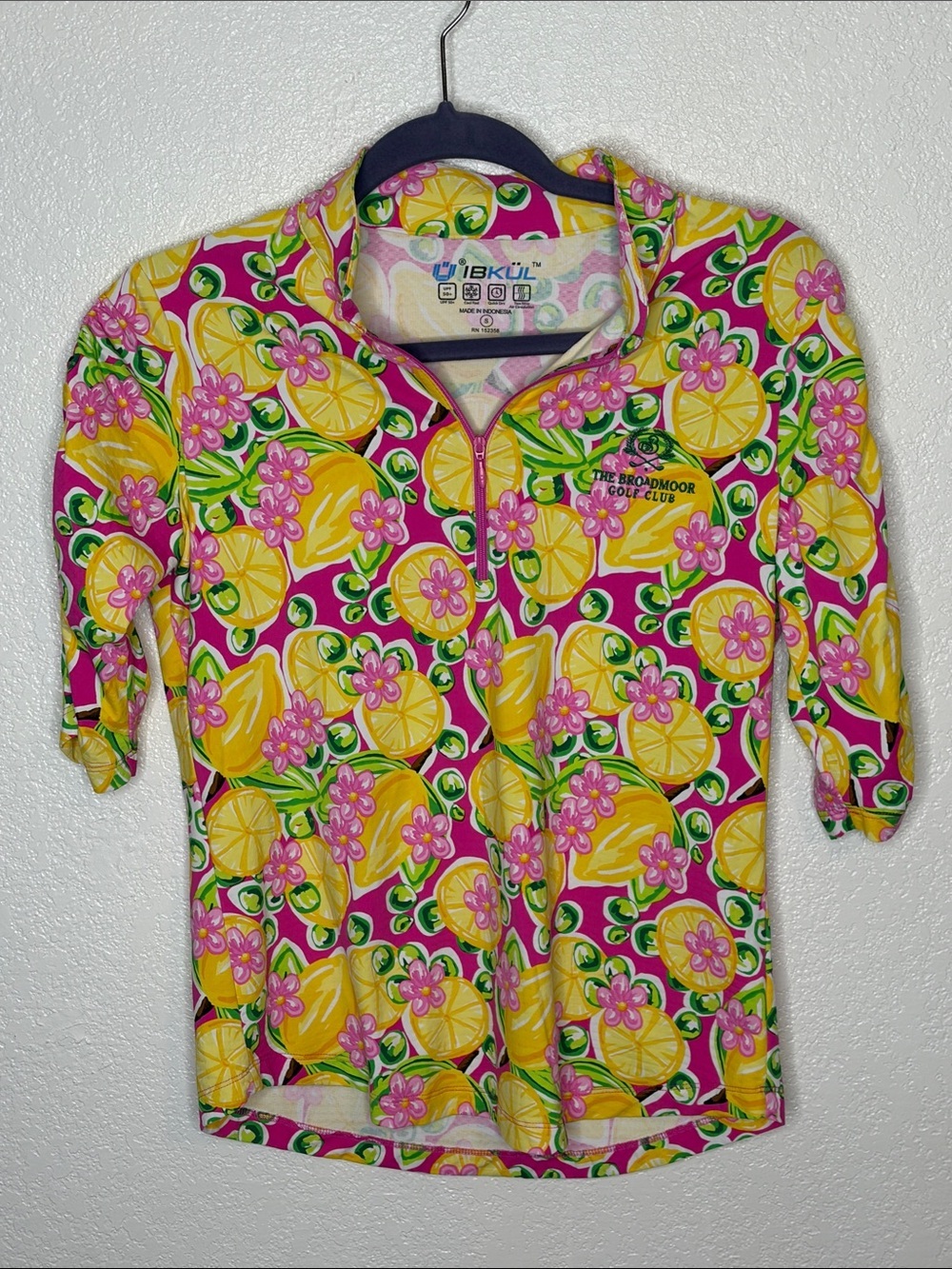 IBKUL Lemons & Flowers UPF 50+ Elbow Sleeve Cooling Activewear 1/4 Zip Size Sm